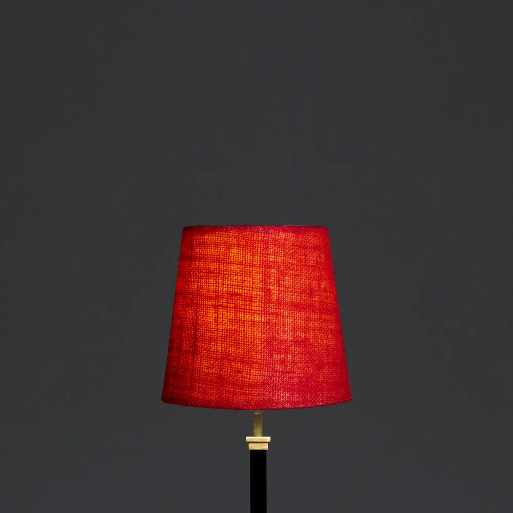 20cm tall tapered shade in dark red jute with yellow lining