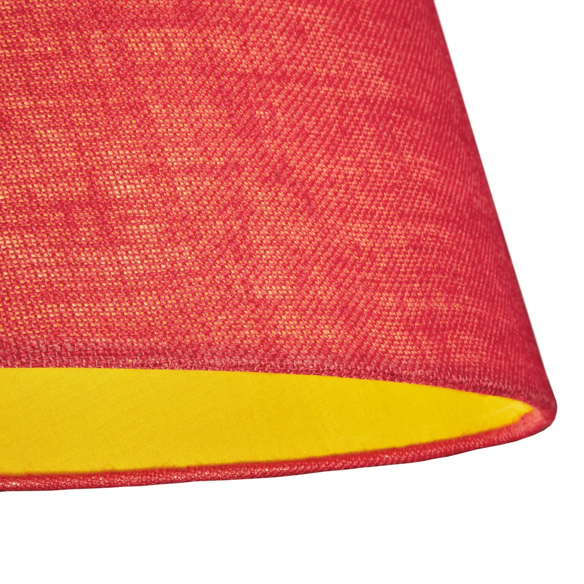 20cm tall tapered shade in dark red jute with yellow lining