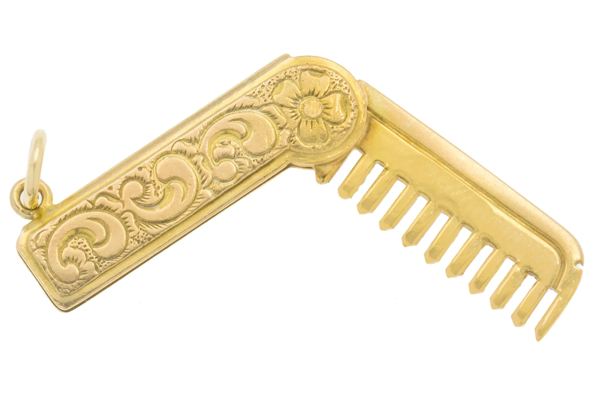 9ct Gold Articulated Engraved Hair Comb Charm