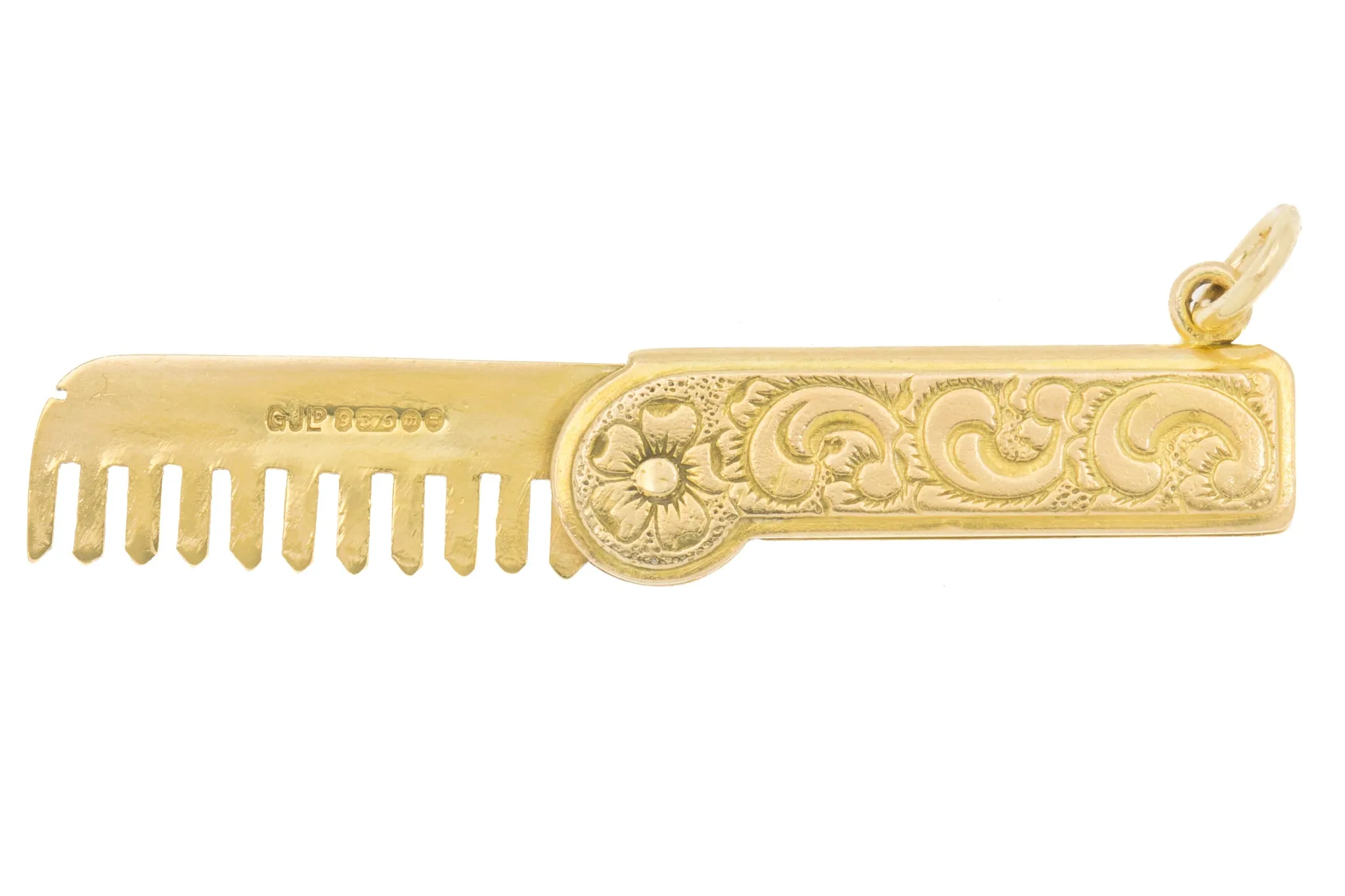 9ct Gold Articulated Engraved Hair Comb Charm