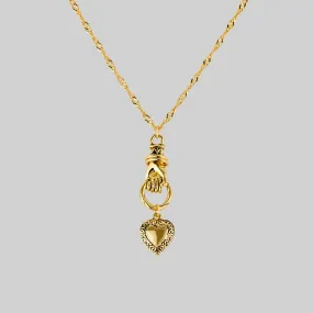 ALL OF ME. Hand Grasping Heart Necklace - Gold