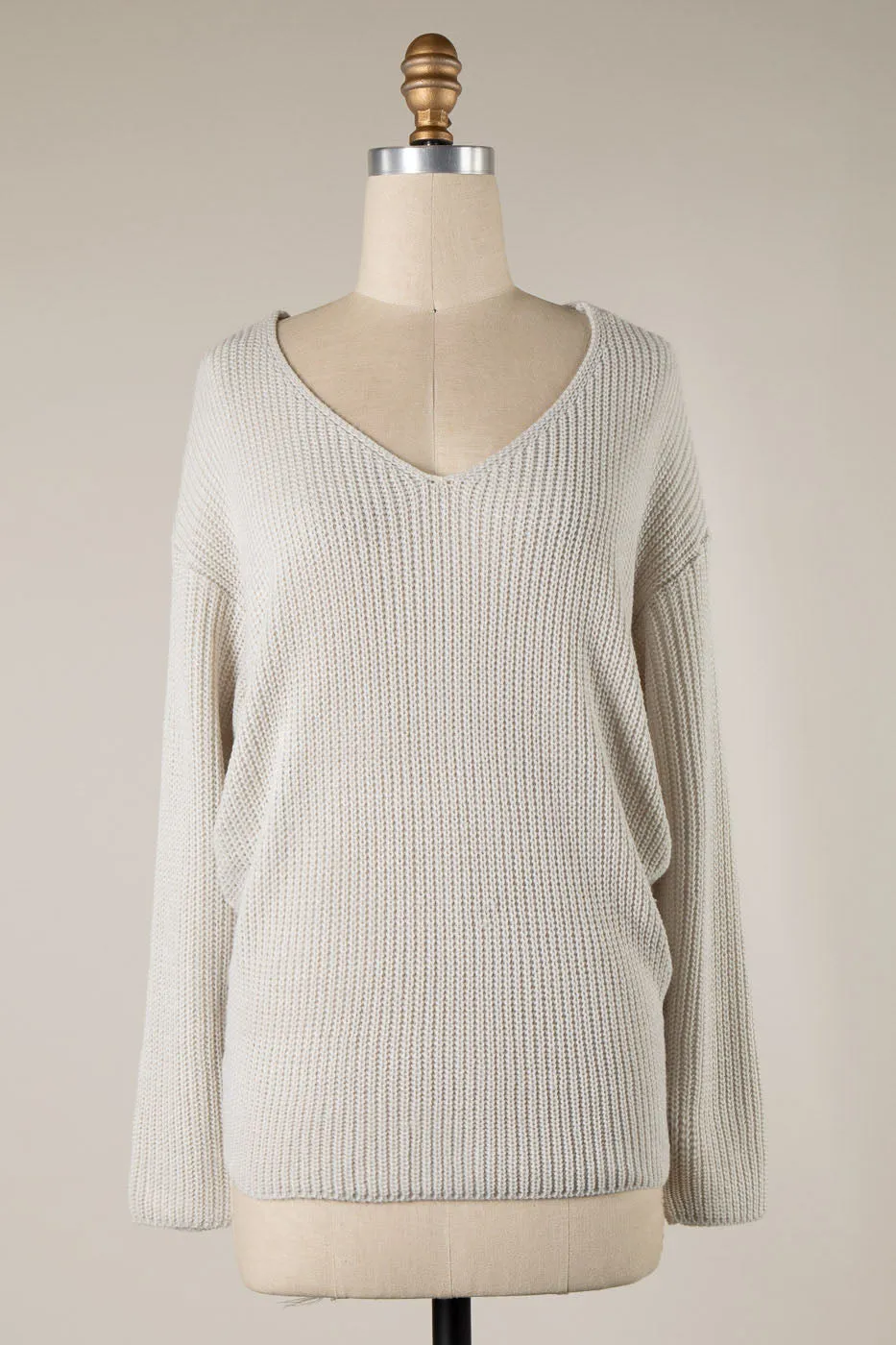 BACK TWIST DETAIL V NECK CABLE KNIT SWEATER 1 PACK