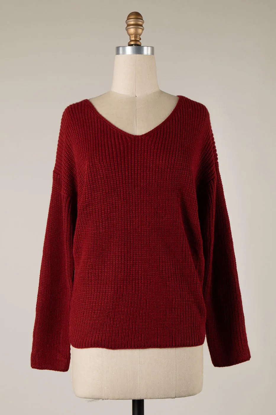 BACK TWIST DETAIL V NECK CABLE KNIT SWEATER 1 PACK