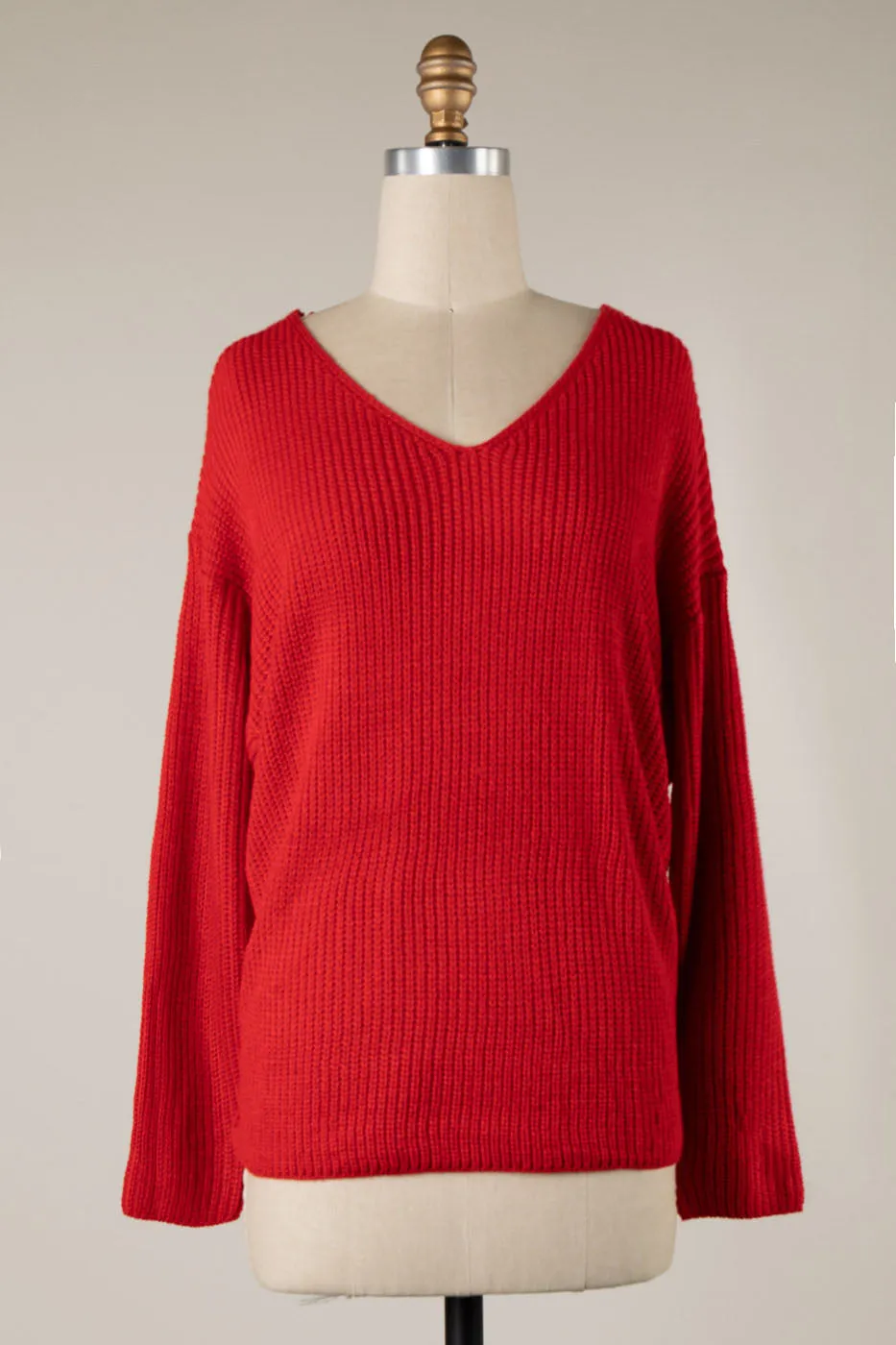 BACK TWIST DETAIL V NECK CABLE KNIT SWEATER 1 PACK