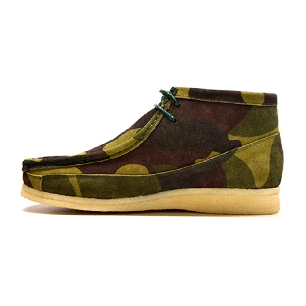 British Walkers Walker 100 Wallabee Boots Men's Green Camo Leather and Suede High Tops