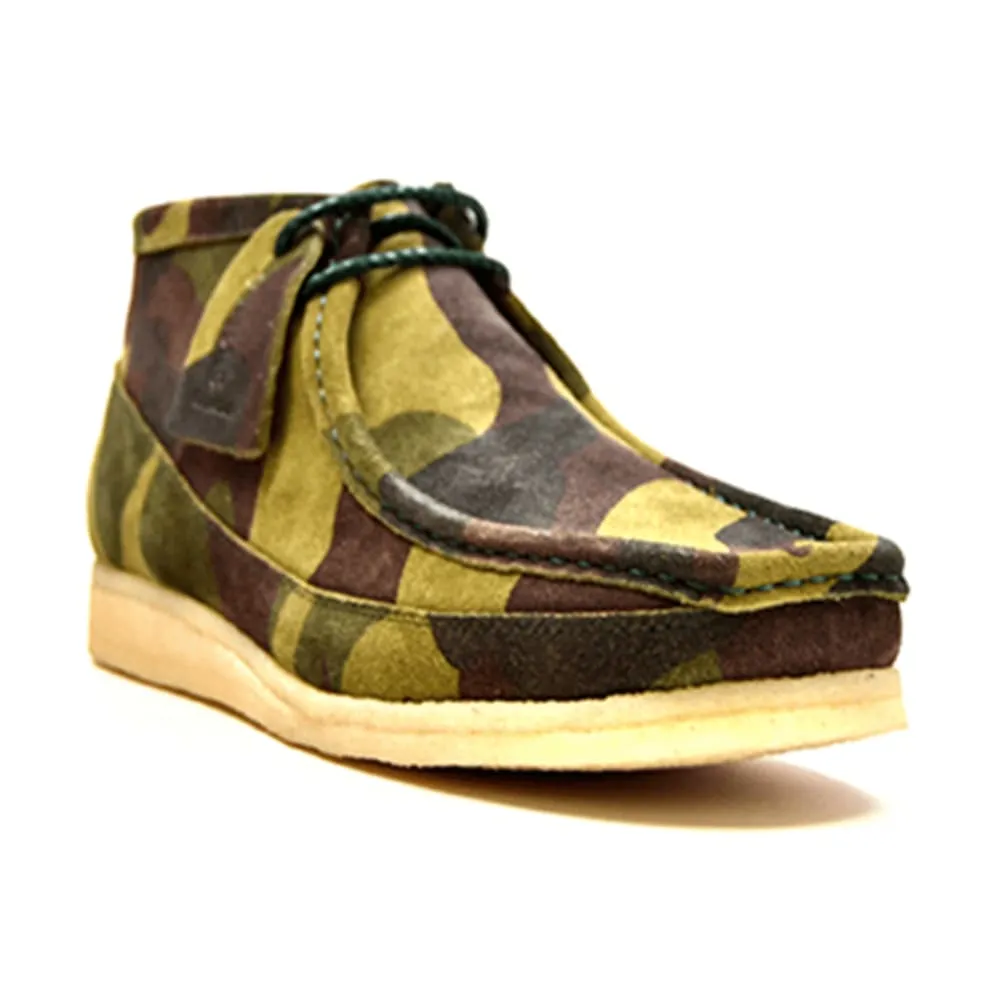 British Walkers Walker 100 Wallabee Boots Men's Green Camo Leather and Suede High Tops