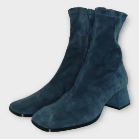 By Far Steel Blue Stretch Suede Square Toe Boots