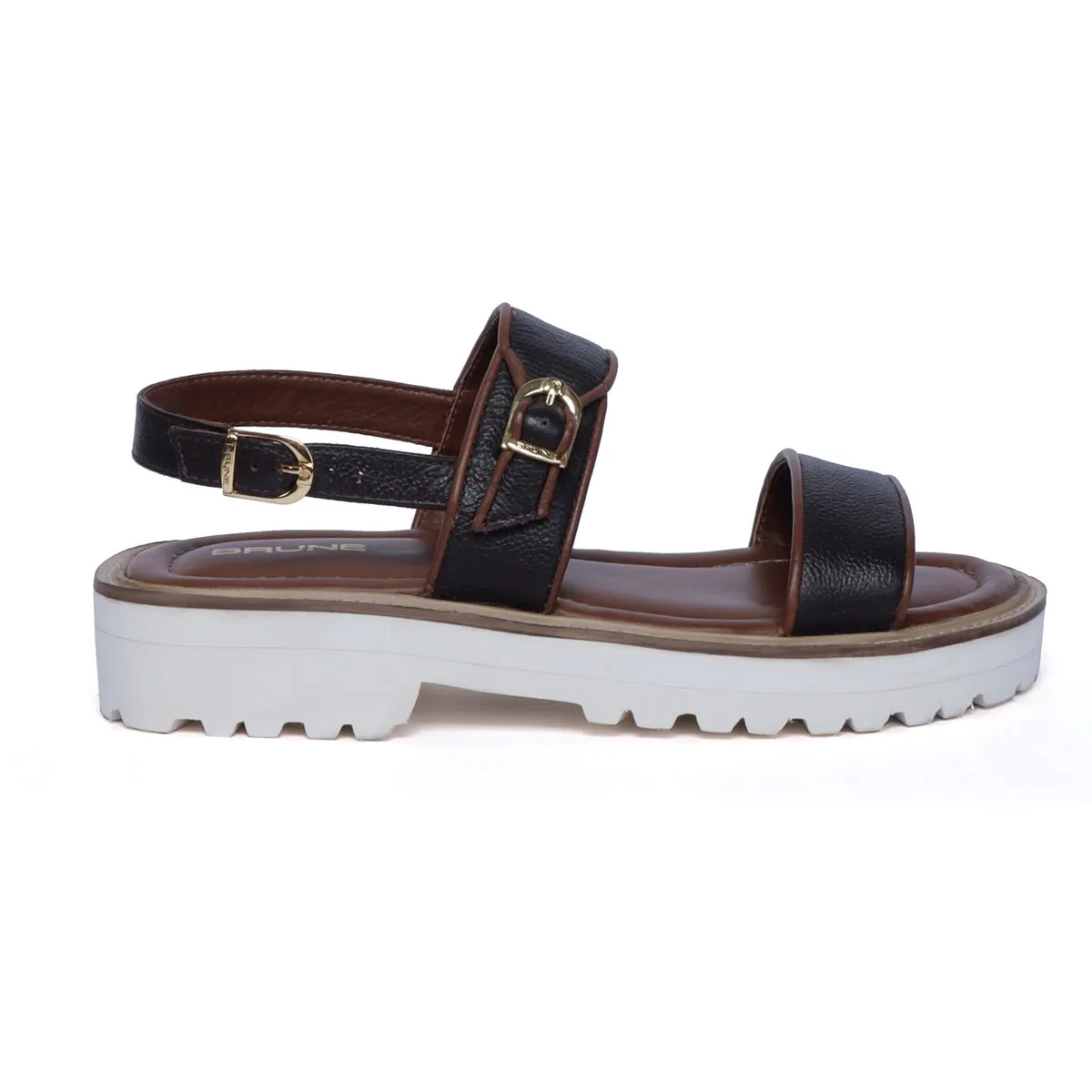 Chunky White Sole Men's Sandal with Golden Finish Buckle In Leather