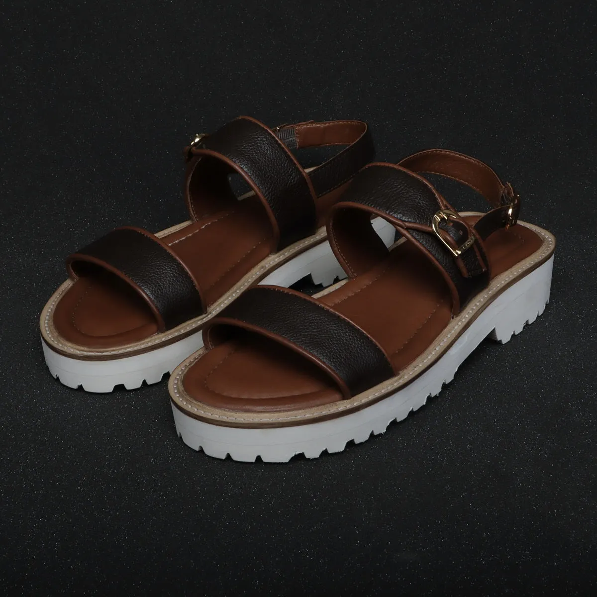 Chunky White Sole Men's Sandal with Golden Finish Buckle In Leather