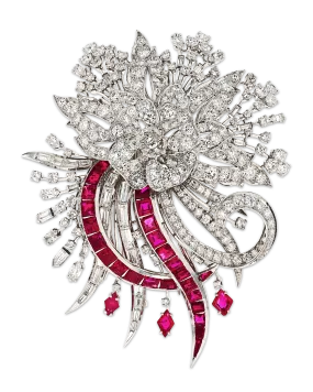 Diamond and Ruby Brooch