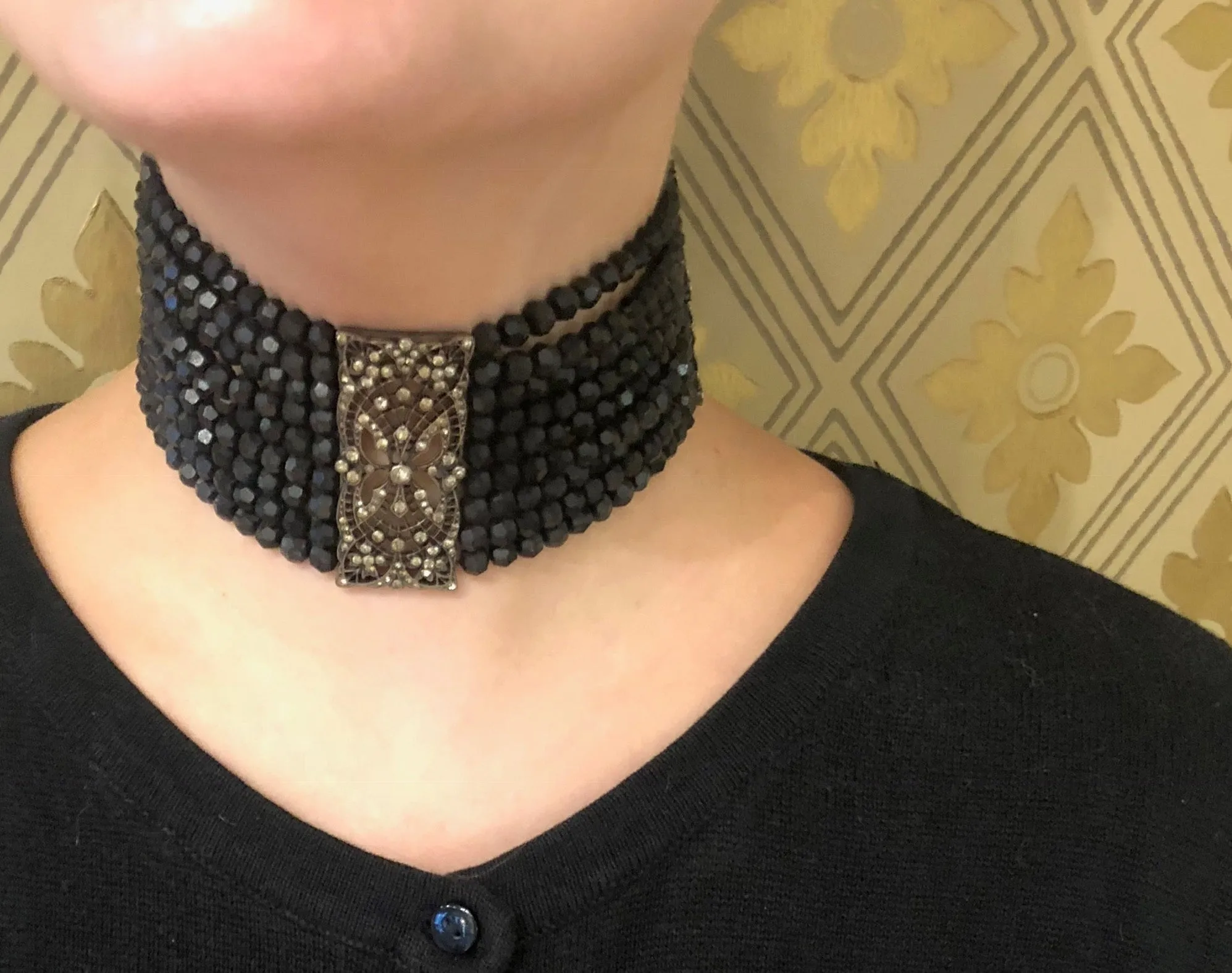 Edwardian Jet and Silver Collar Choker