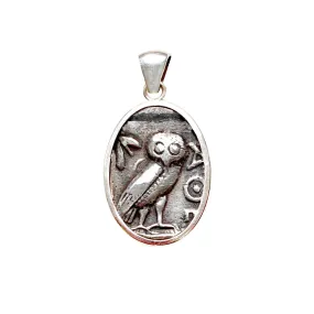 Genuine Greek Silver Coin Pendant depicting an Owl dear to Athena