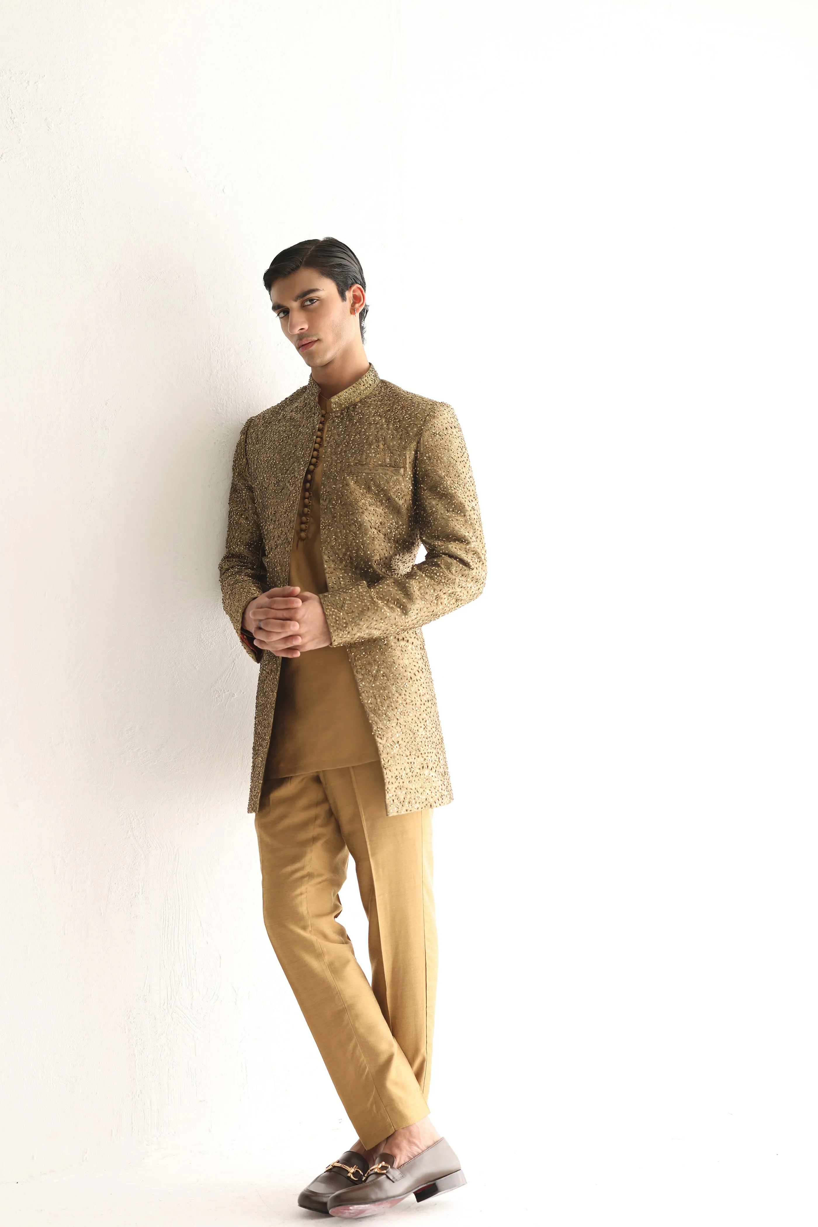 GOLDEN SELF EMBOSSED SHERWANI