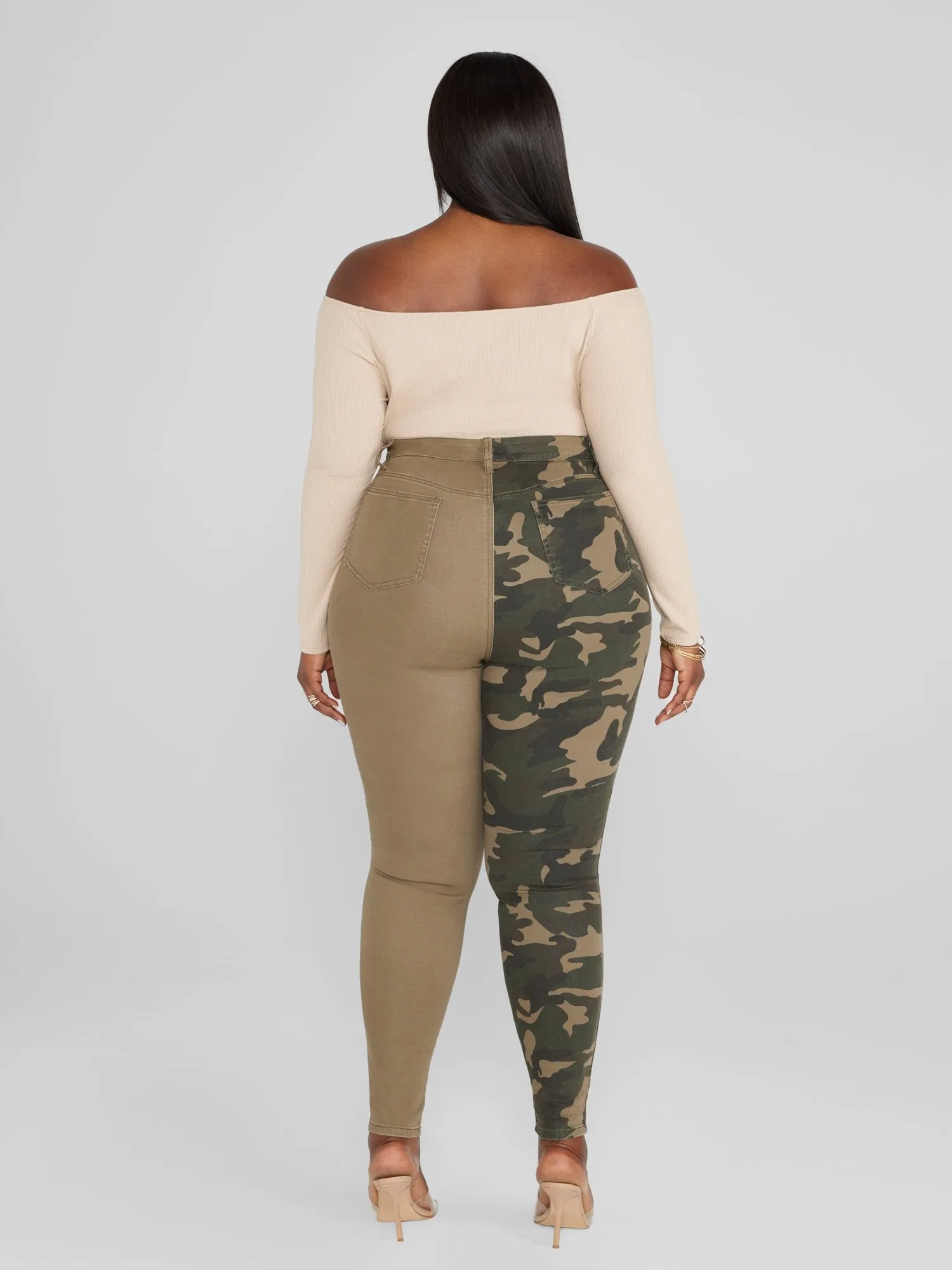 High Rise Two-Tone Camo Skinny Jeans - Tall Inseam