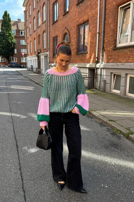 Liana Pullover in Green and Bubblegum