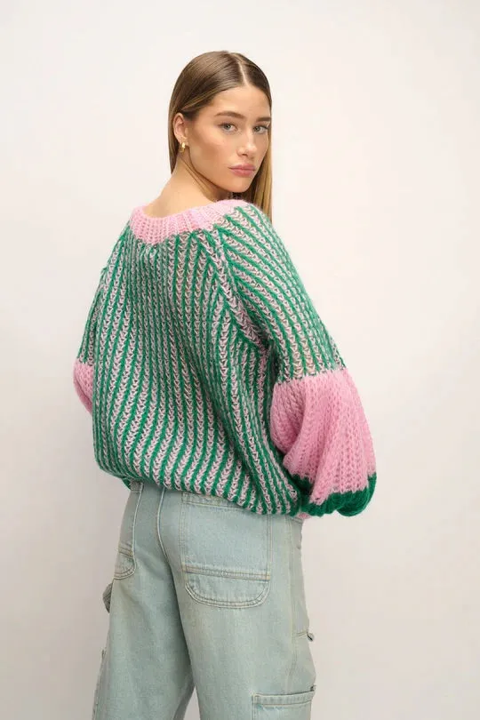 Liana Pullover in Green and Bubblegum