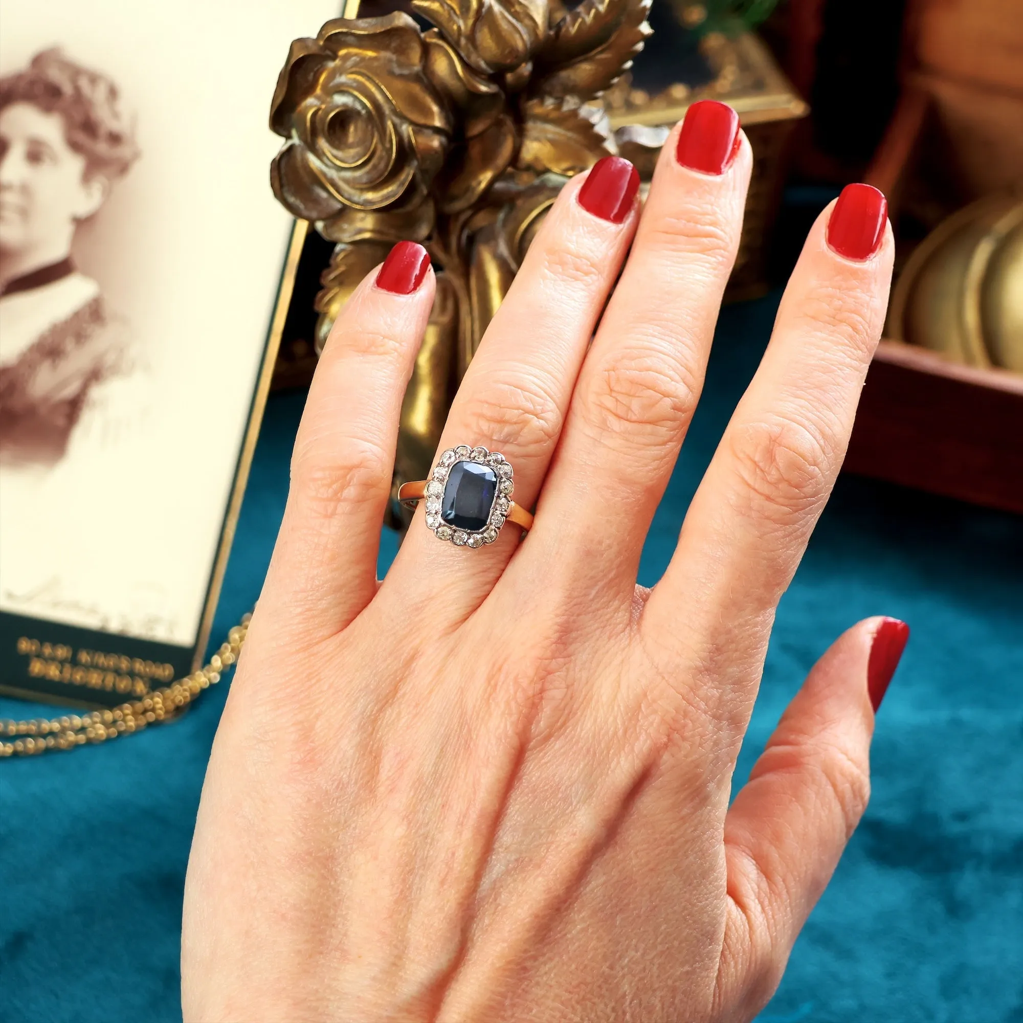 Magical Midnight Blue Sapphire & Diamond Cluster Ring