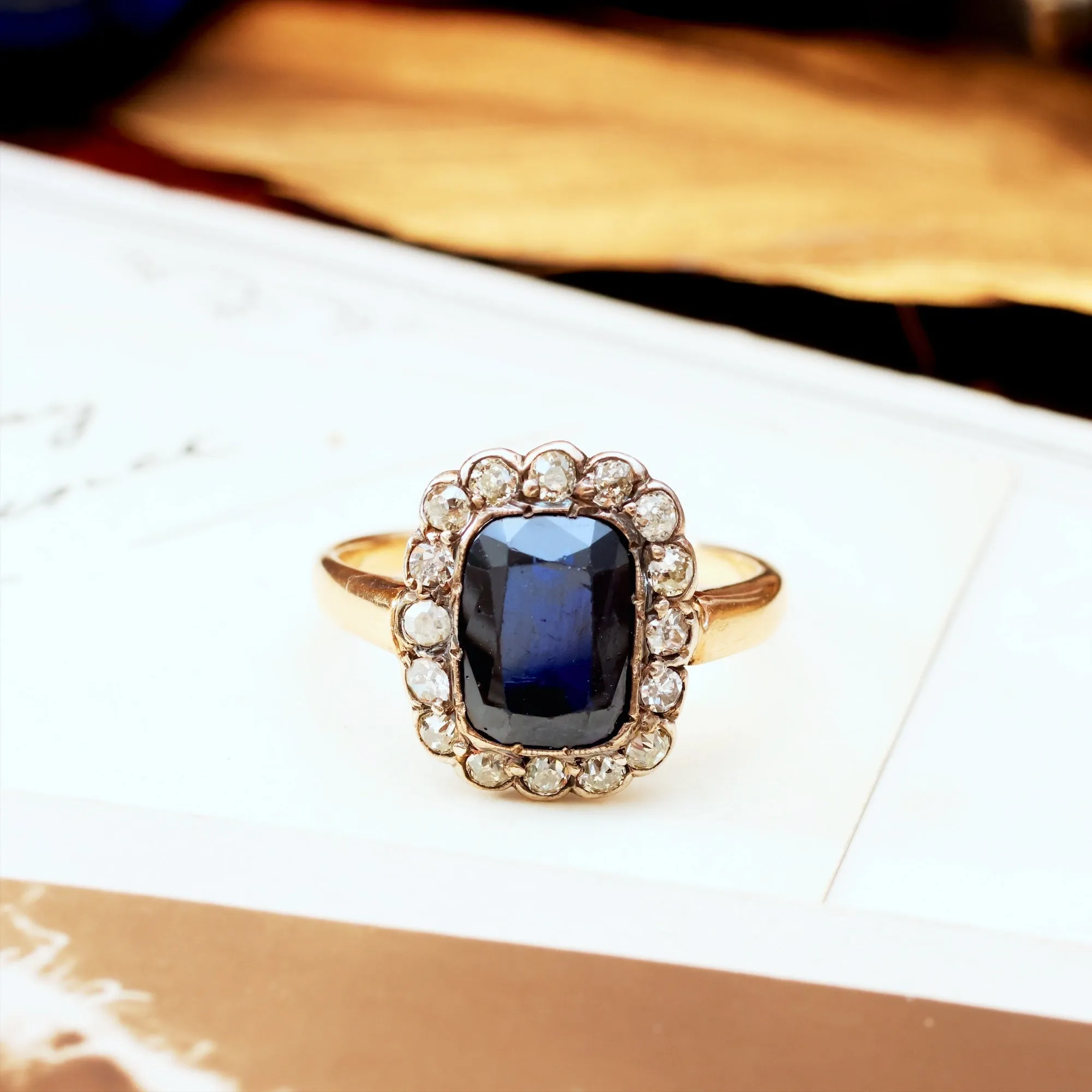 Magical Midnight Blue Sapphire & Diamond Cluster Ring