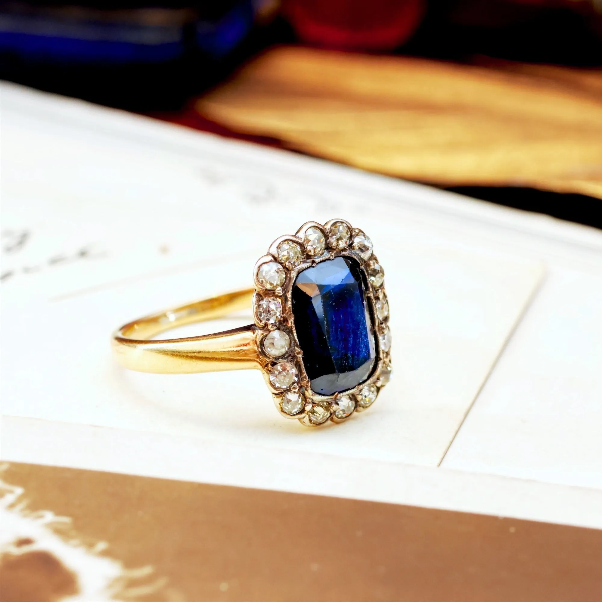 Magical Midnight Blue Sapphire & Diamond Cluster Ring