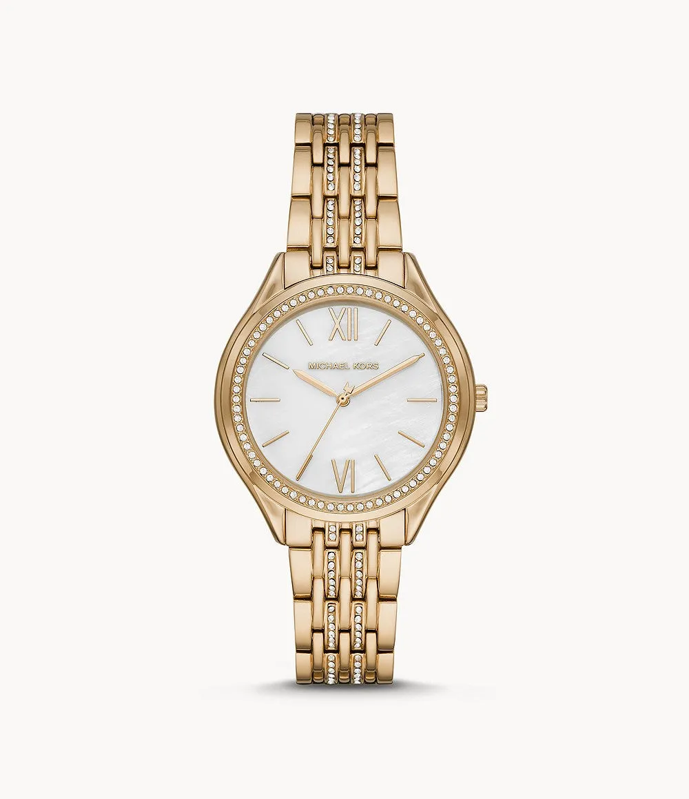 Michael Kors 36mm Women's Ladies Watch Golden Steel Bracelet White Dial MK7078