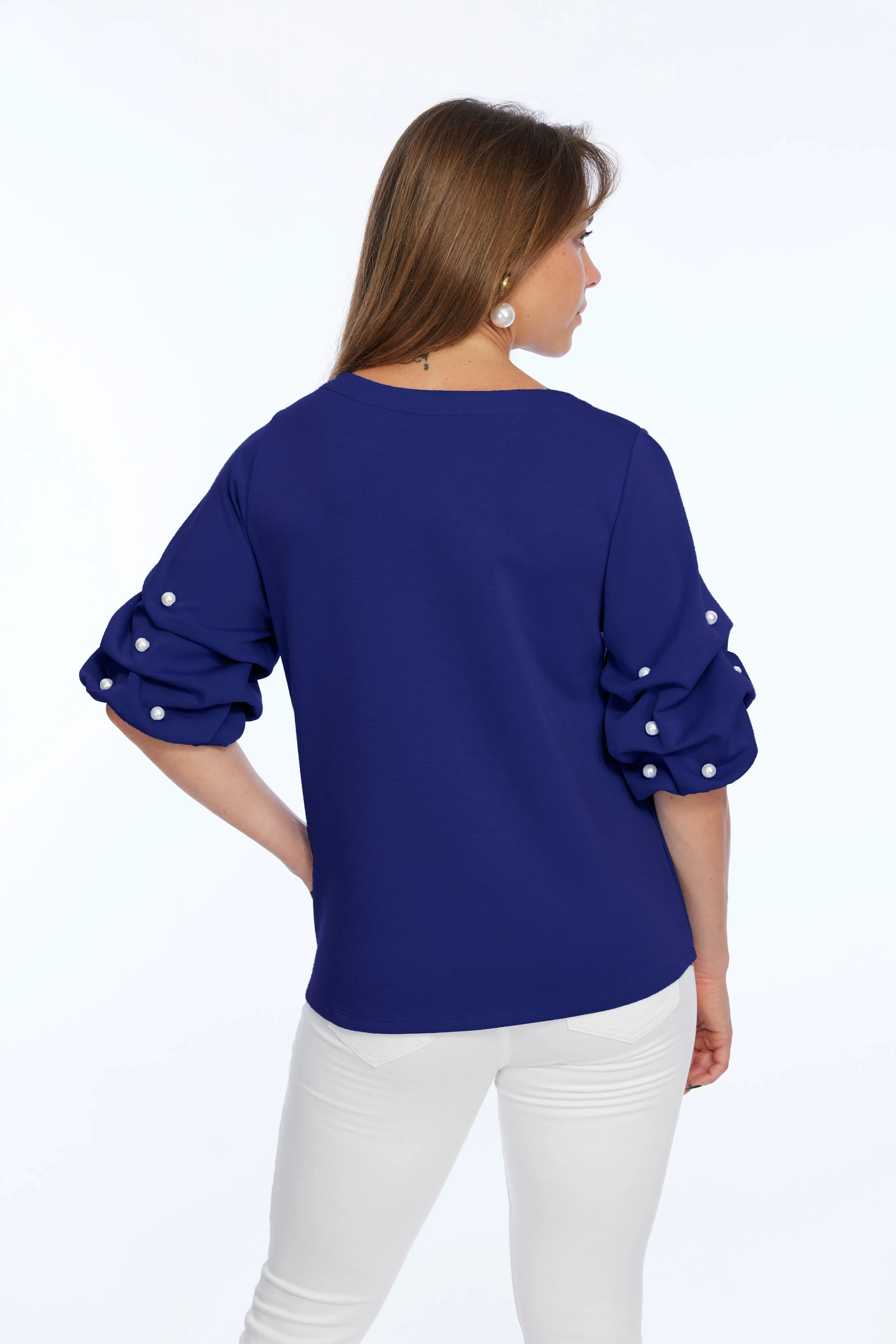 Soft Buttery Knit Top With Pearls Puff Sleeves Detailing LIOR | ZILA