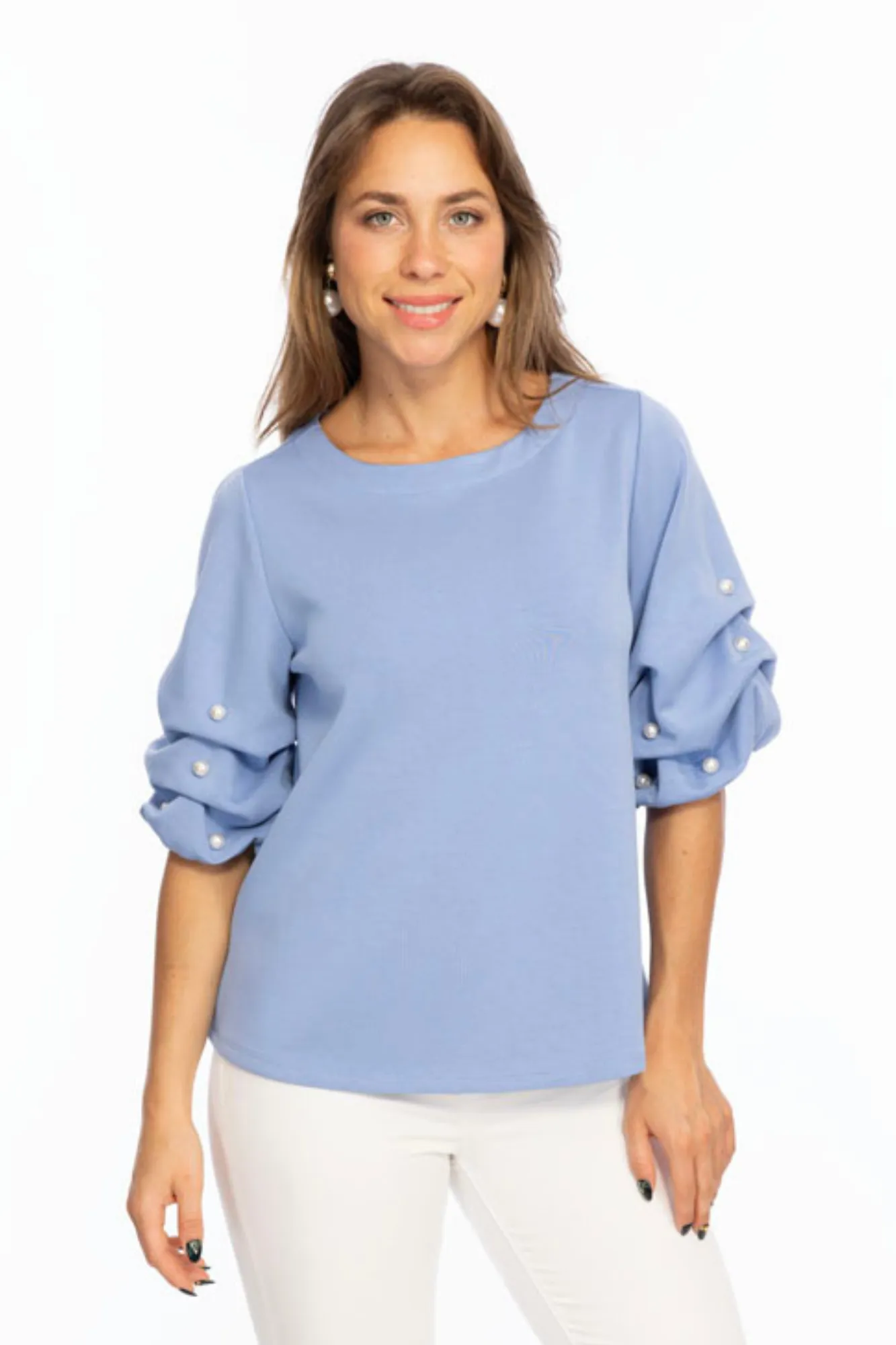 Soft Buttery Knit Top With Pearls Puff Sleeves Detailing LIOR | ZILA