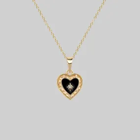 SOLEMN. Black Enamel Heart Necklace - Gold