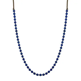 Sterling Silver Round Lapis Beaded Necklace on on Natural Cord