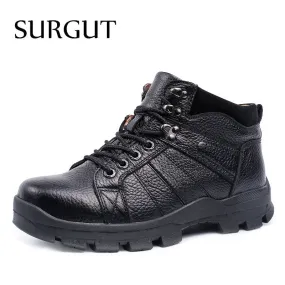 SURGUT High Quality Men Snow Boots Waterproof Men Footwear Autumn Ankle Boots Breathable Supper Warm Fur Winter Men Boots