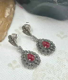 The Silver Marcasite Earrings (Red)