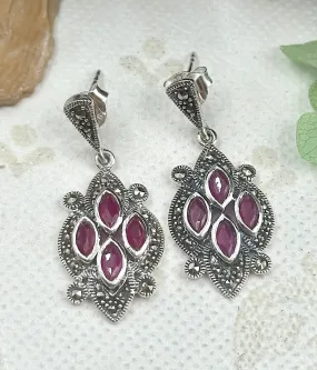 The Silver Marcasite Earrings (Red)