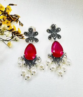 The Silver Marcasite Earrings (Red)