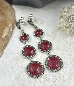 The Silver Marcasite Earrings (Red)