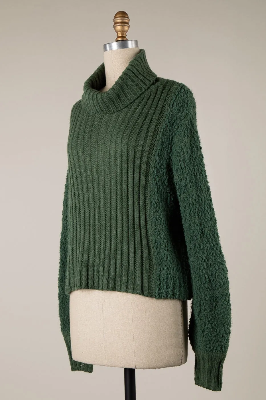 TURTLENECK POPCORN AND CABLE KNIT SWEATER 1 PACK