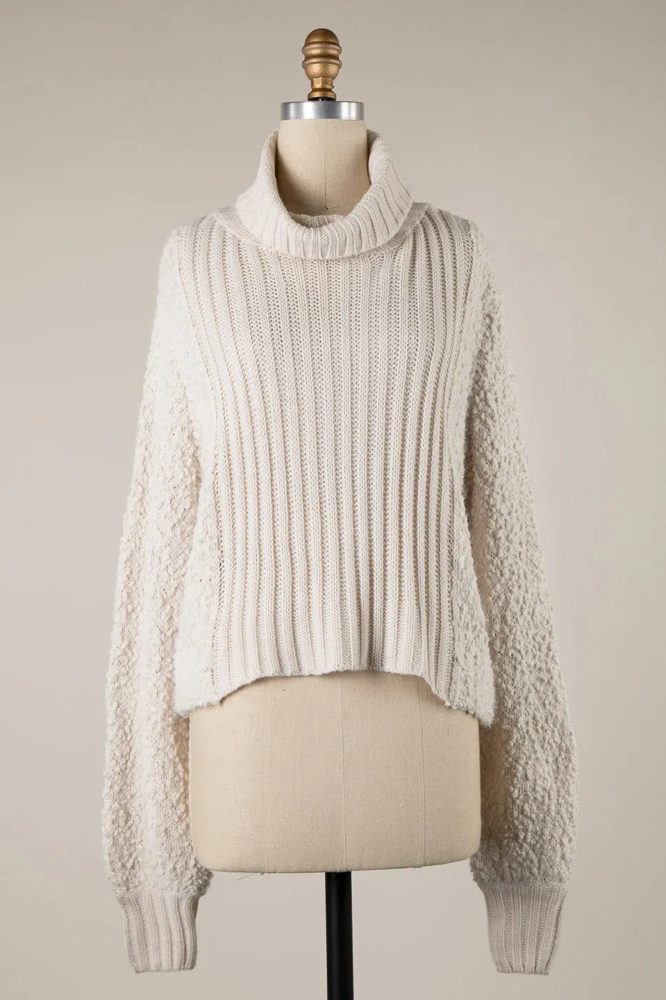 TURTLENECK POPCORN AND CABLE KNIT SWEATER 1 PACK