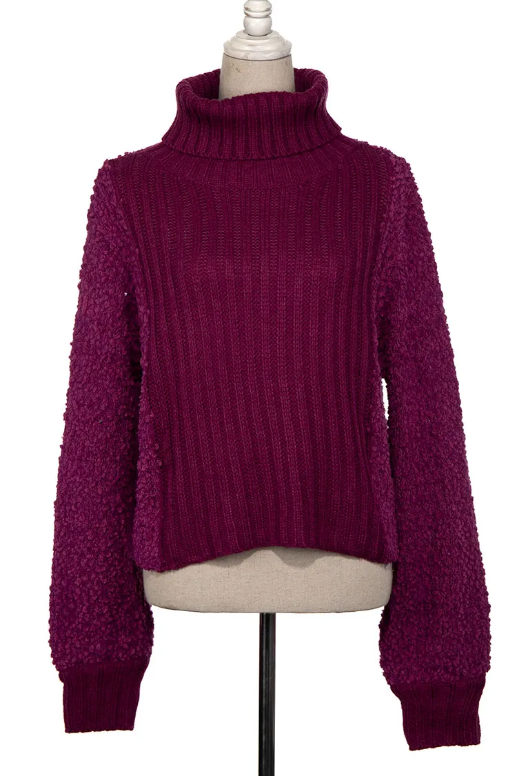 TURTLENECK POPCORN AND CABLE KNIT SWEATER 1 PACK